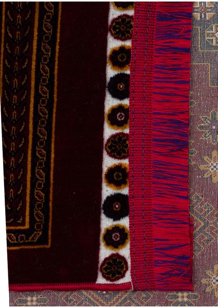 Sateen Afghan SFG01 Red Afgan Desenlerine Sahip Hav Vermez Yıkanabilir Kaymaz Tabanlı Makine Halısı