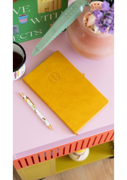 Isim Yazılabilir Çizgili Defter - Sarı, Suni Deri Kaplamalı Defter, Tarihsiz Ajanda, Anı Defteri