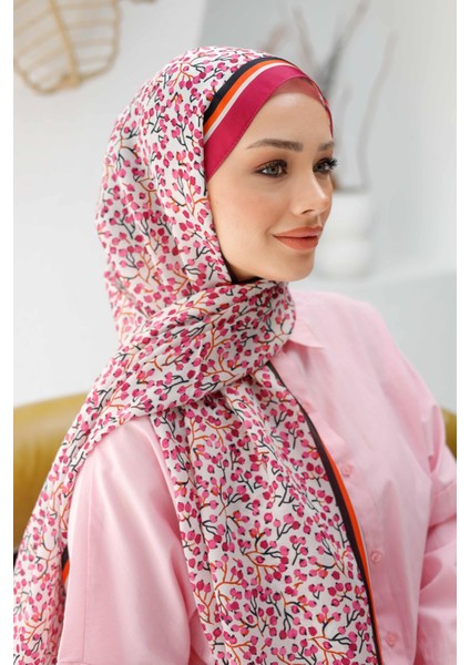 Fuşya Siyane Scarf Kiraz Çiçeği Desen Vual Şal fiyatları