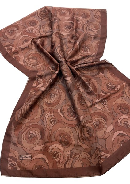 Acı Kahve Siyane Scarf Naturel Gül Desenli Şal