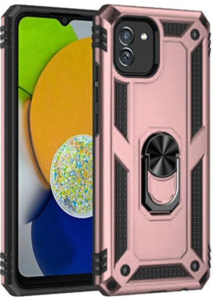 Samsung Galaxy A03 Kılıf Sofya Yüzüklü Silikon Kapak - Rose