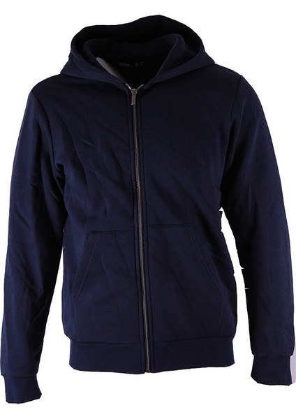 Kapüşonlu Tam Fermuarlı 3 Iplik Indigo Erkek Sweatshirt 5466-1