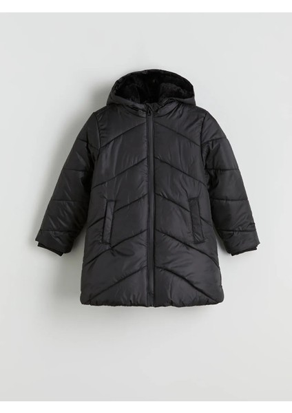 Lcw Eco Siyah Kapüşonlu Kız Çocuk Mont