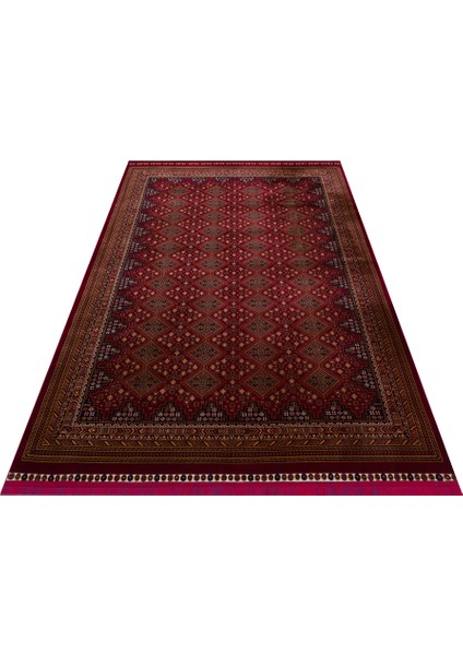 Sateen Afghan SFG01 Red Afgan Desenlerine Sahip Hav Vermez Yıkanabilir Kaymaz Tabanlı Makine Halısı fırsatları