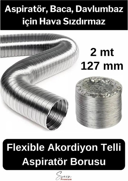 Alüminyum Kopmaz Yırtılmaz Ankastre Baca Aspiratör Davlumbaz Şofben Havalandırma Borusu 2 mt 127 mm