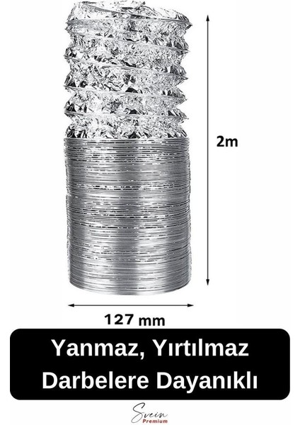 Alüminyum Kopmaz Yırtılmaz Ankastre Baca Aspiratör Davlumbaz Şofben Havalandırma Borusu 2 mt 127 mm fiyatları