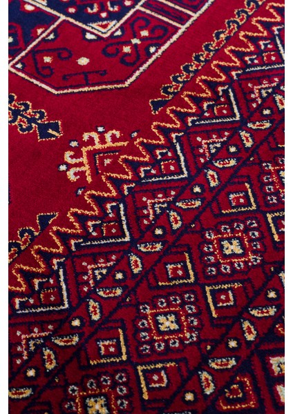 Sateen Afghan SFG03 Red Afgan Desenlerine Sahip Hav Vermez Yıkanabilir Kaymaz Tabanlı Makine Halısı modelleri