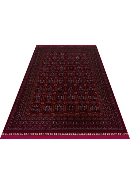 Sateen Afghan SFG03 Red Afgan Desenlerine Sahip Hav Vermez Yıkanabilir Kaymaz Tabanlı Makine Halısı