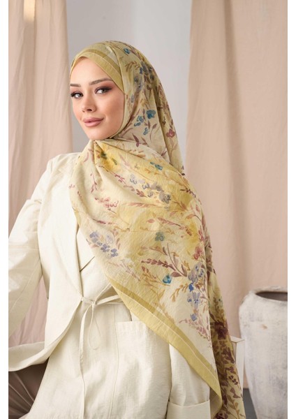 Hasat Sarısı Siyane Çiçek Cupra Viskon Şal