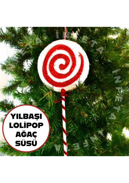 1 Adet Simli Büyük Lolipop Ağaç Süsü Dekoratif Yılbaşı Süsü Çam Ağacı Süsü