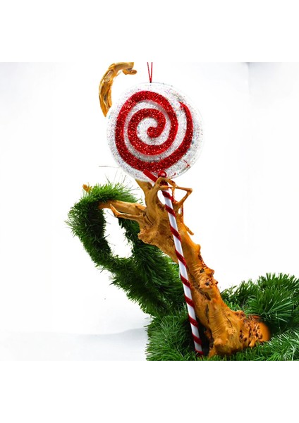 1 Adet Simli Büyük Lolipop Ağaç Süsü Dekoratif Yılbaşı Süsü Çam Ağacı Süsü modelleri