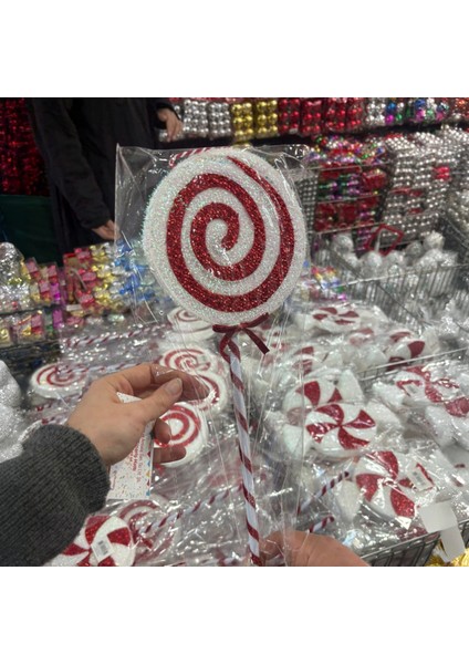 1 Adet Simli Büyük Lolipop Ağaç Süsü Dekoratif Yılbaşı Süsü Çam Ağacı Süsü fırsatları