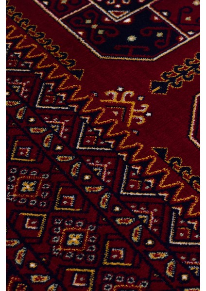 Sateen Afghan SFG03 Red Afgan Desenlerine Sahip Hav Vermez Yıkanabilir Kaymaz Tabanlı Makine Halısı indirimleri