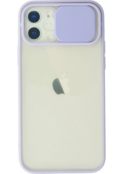 iPhone 12 Kılıf Palm Buzlu Kamera Sürgülü Silikon - Lila