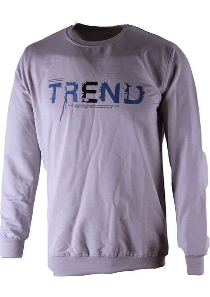 0 Yaka 2 Ip Gri Erkek Sweatshirt Trend Baskı