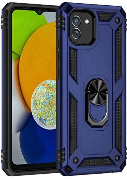 Samsung Galaxy A03 Kılıf Sofya Yüzüklü Silikon Kapak - Lacivert