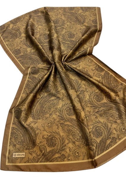 Yağ Yeşili Siyane Scarf Etnik Tablo Desen Pamuklu Şal