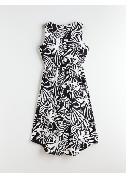 Yeni Sezon Bisiklet Yaka Desenli Belden Oturtmalı Elbise fiyatları