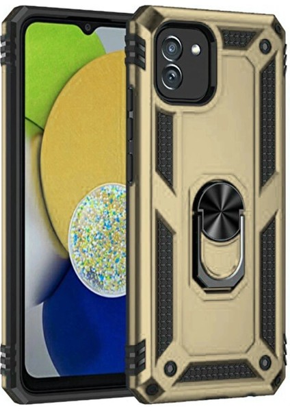 Samsung Galaxy A03 Kılıf Sofya Yüzüklü Silikon Kapak - Gold