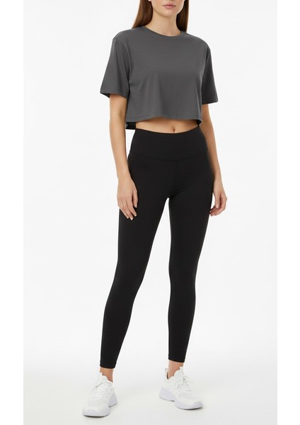 Kadın Bisiklet Yaka Basic Kısa Kol Crop Tişört