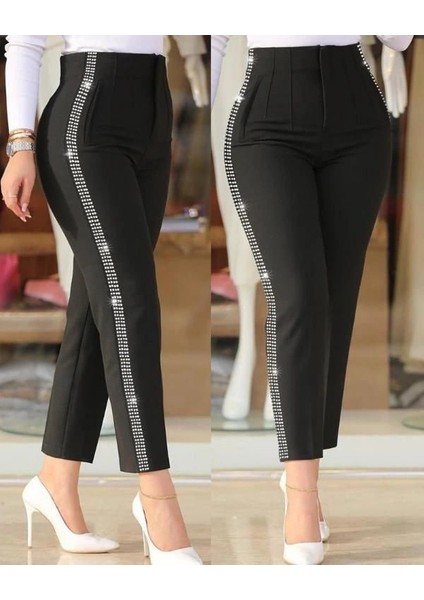 Mdb Kadın Yüksek Bel Yanlardan Taş Detaylı Ithal Krep Pantolon modelleri