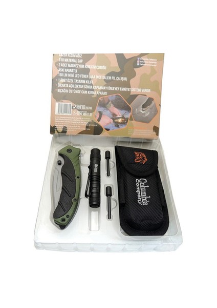 Kişiye Özel Isimli Columbia Aslan Baskılı Kamp Çakısı Fenerli Brv. FST-3070 21.5 cm modelleri