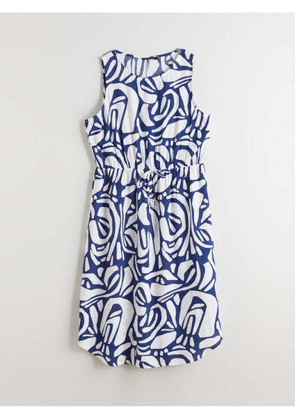 Yeni Sezon Bisiklet Yaka Desenli Belden Oturtmalı Elbise