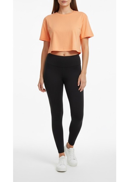 Kadın Bisiklet Yaka Basic Kısa Kol Crop Tişört