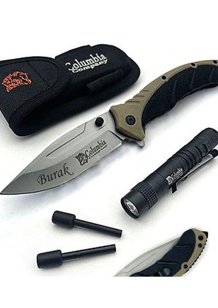 Kişiye Özel Isimli Columbia Isim Baskılı Kamp Çakısı Fenerli Brv. FST-3070 21.5 cm