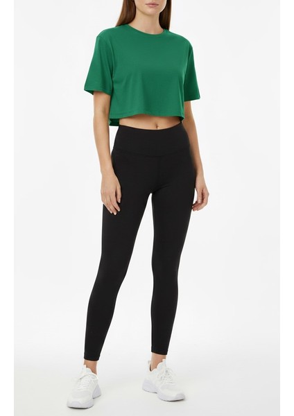 Kadın Bisiklet Yaka Basic Kısa Kol Crop Tişört