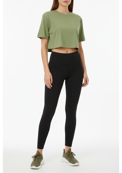 Kadın Bisiklet Yaka Basic Kısa Kol Crop Tişört