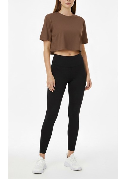 Kadın Bisiklet Yaka Basic Kısa Kol Crop Tişört