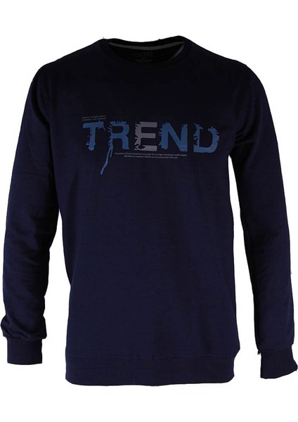 0 Yaka 2 Ip Indigo Erkek Sweatshirt Trend Baskı