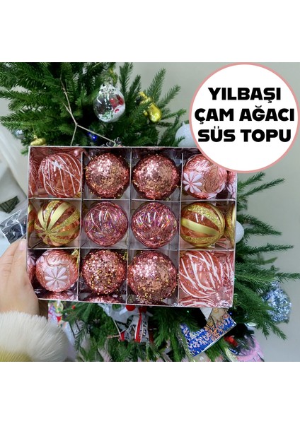 12’li Lüks Yılbaşı Ağacı Süsü Cici Top Noel Çam Ağacı Asma Süsü