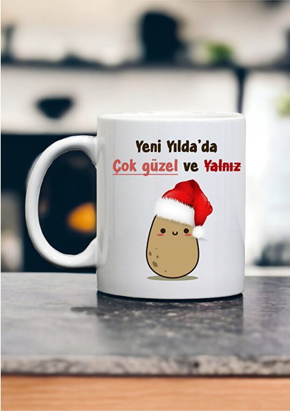 Yeni Yıl Şirin Kupa Bardak - Yeni Yıl Komik Kupa Patates