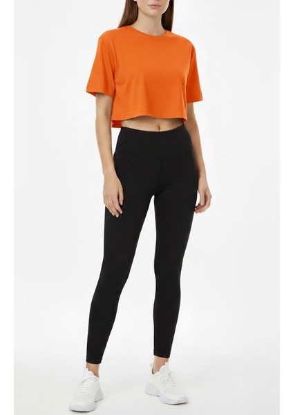 Kadın Bisiklet Yaka Basic Kısa Kol Crop Tişört