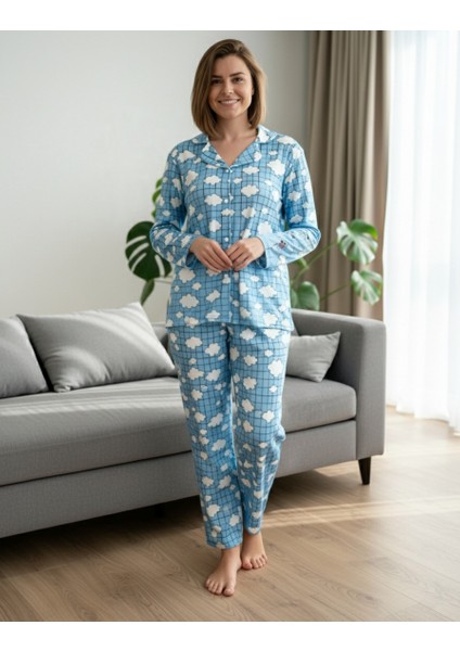 Bulut Desenli Pamuklu Pijama Takımı modelleri