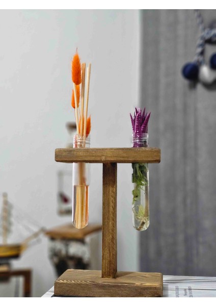 Dekoratif Ahşap Standlı Tüplü Vazo | Bambu Vazosu, Oda Kokuluğu