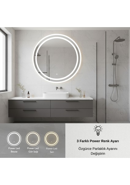 Akıllı Ayna Buhar Tutmayan Hareket Sensörlü 3 Renk Ledli Siyah Çerçeveli Banyo Aynası 60 x 90 cm