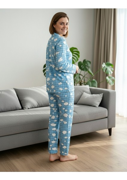 Bulut Desenli Pamuklu Pijama Takımı
