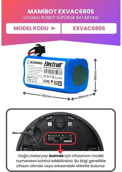 Mamibot EXVAC680S Uyumlu Batarya (Maksimum Kapasite) 3500MAH Pil Robot Süpürge Bataryası fiyatları