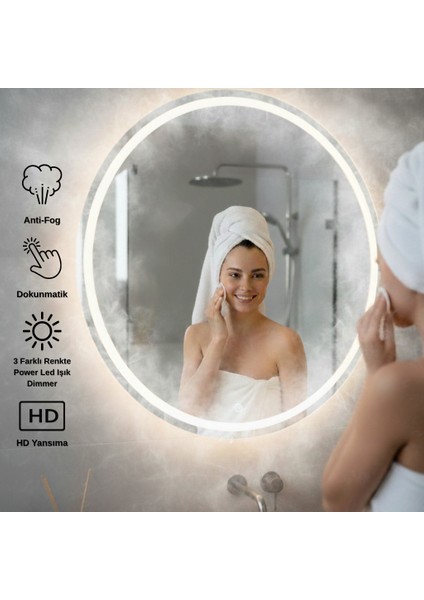 90 cm Buhar Tutmayan 3 Renk Ledli Siyah Çerçeveli Banyo Aynası indirimleri