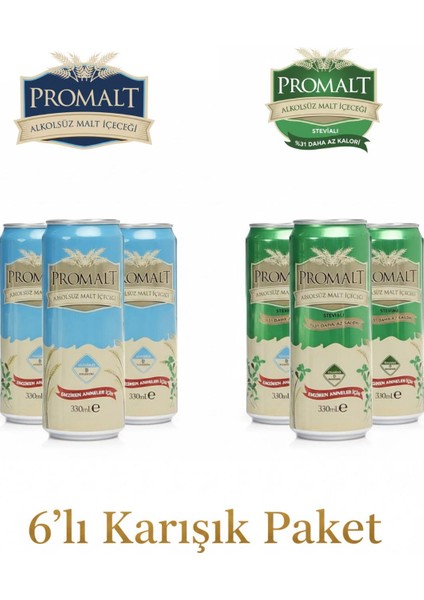 6’lı Özel Seri Karışık Paket Alkolsüz Malt Içeceği – 3 Stevialı + 3 Klasik (6 ADET×330 Ml)