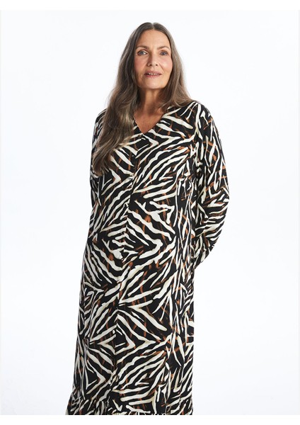 Yeni Sezon V Yaka Desenli Elbise modelleri