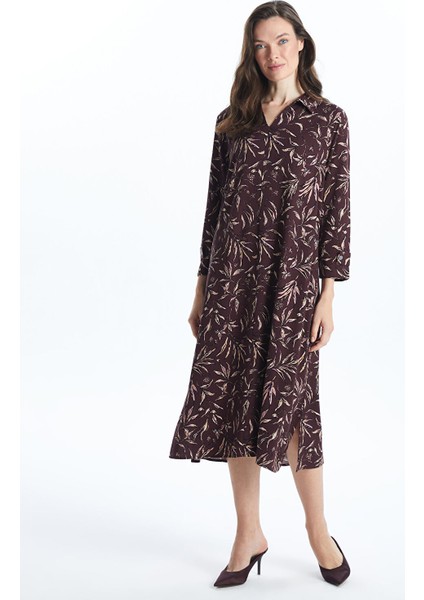 Yeni Sezon Gömlek Yaka Desenli Elbise