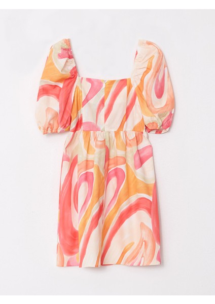 Yeni Sezon Kare Yaka Desenli Balon Kollu Poplin Elbise fiyatları