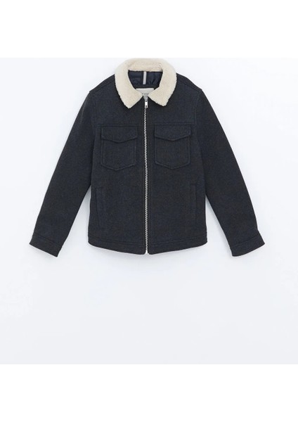 Lcw Vision Antrasit Pelüş Yaka Erkek Çocuk Kaşe Mont