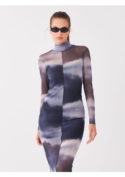 Yeni Sezon Dik Yaka Batik Desenli Uzun Kollu Kadın Bodycon Elbise modelleri