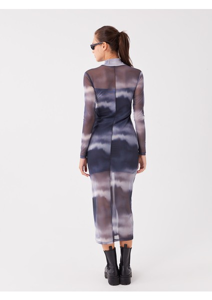 Yeni Sezon Dik Yaka Batik Desenli Uzun Kollu Kadın Bodycon Elbise indirimleri