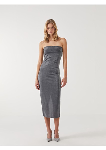 Yeni Sezon Straplez Yaka Parlak Görünümlü Elbise fiyatları